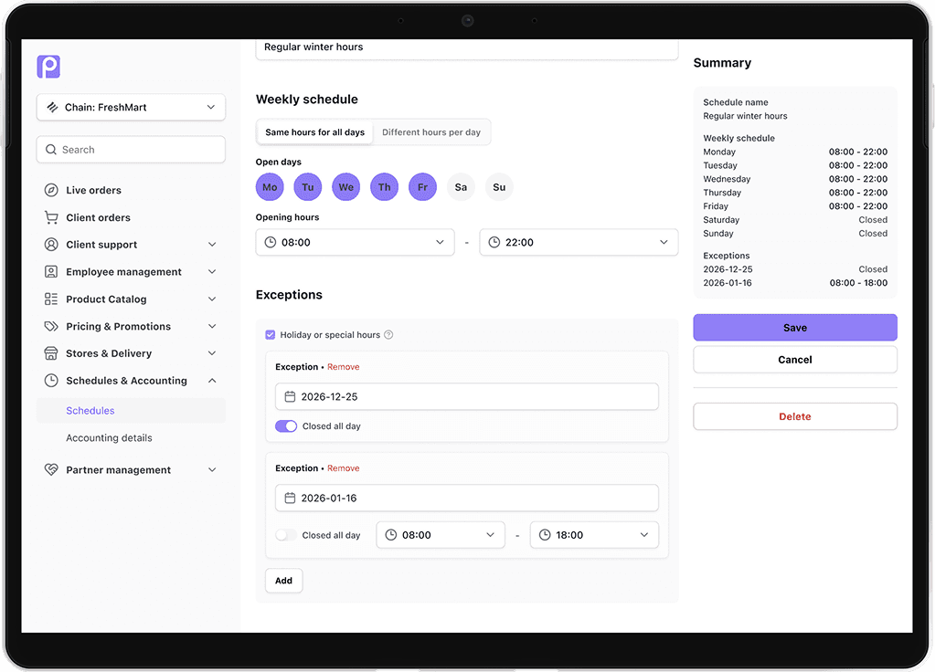 Exceptions screenshot 1