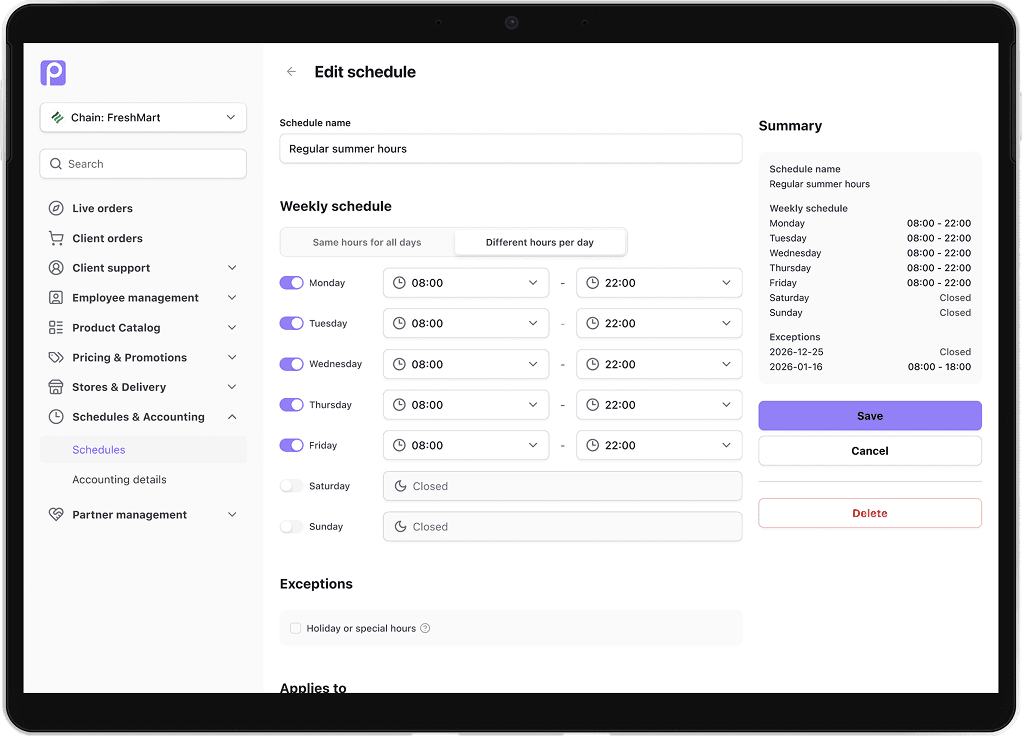 Flexible hour selection screenshot 2